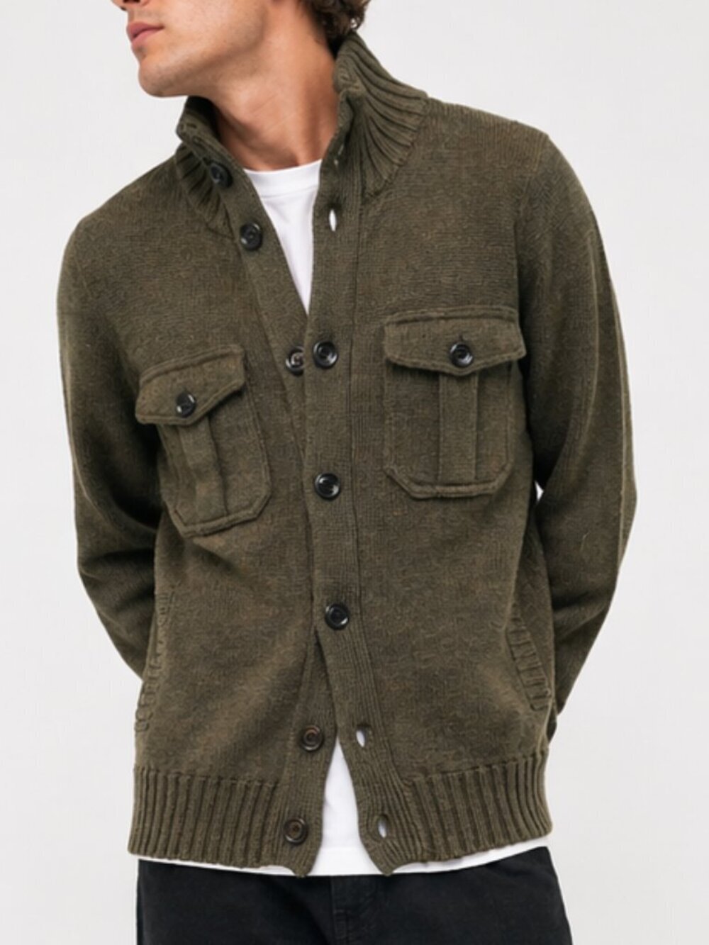 J CREW Wool Military Cardigan Sweater Army Green Small Vintage